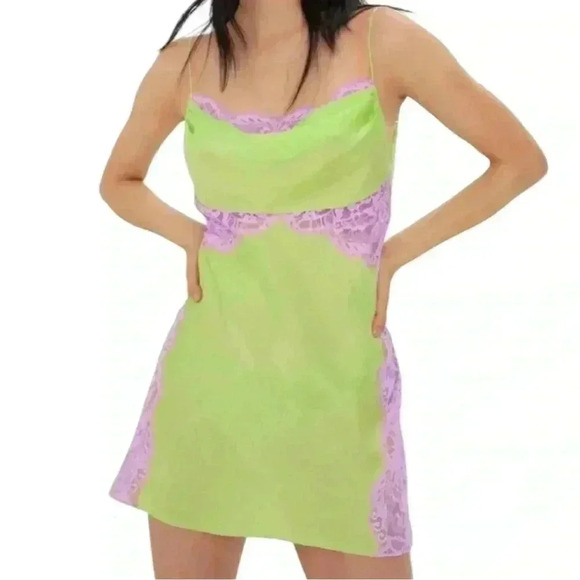 For Love And Lemons Lime Green Lace Slip Mini Dress XS - Picture 1 of 6